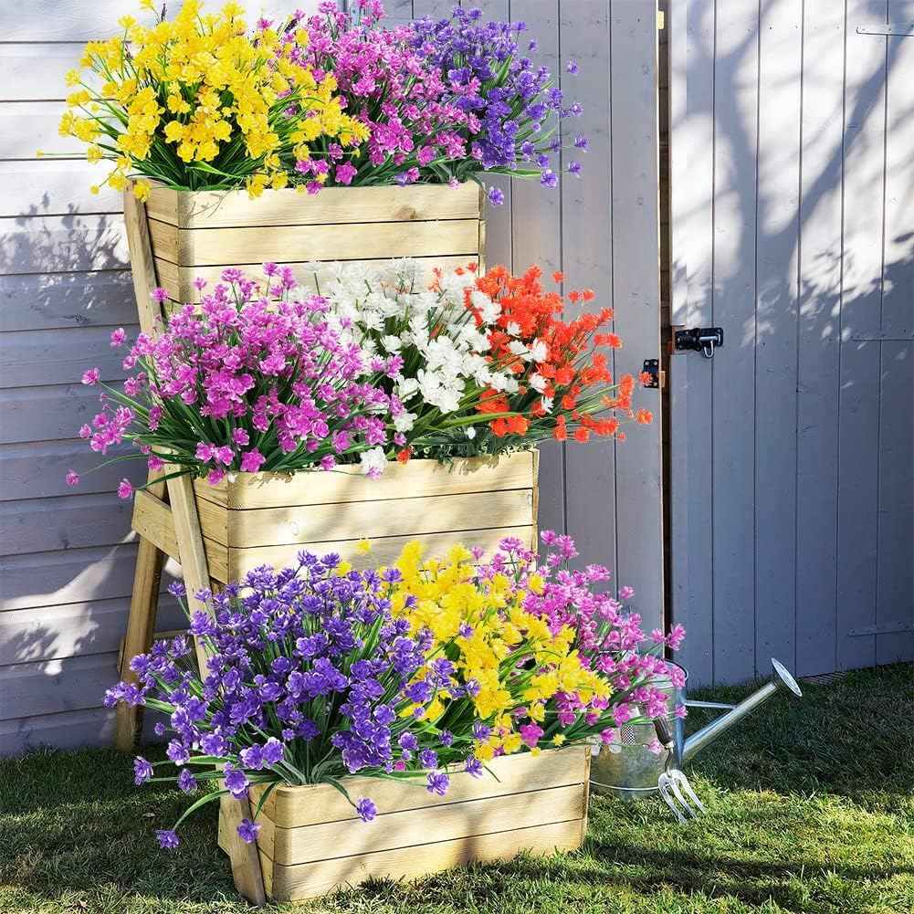 20 Bundles Outdoor Artificial Flowers UV Resistant No Fade Fake Boxwood Plastic Plants Greenery Shrubs for Garden Porch Window Box Home Wedding Décor - Indoor/Outdoor Use