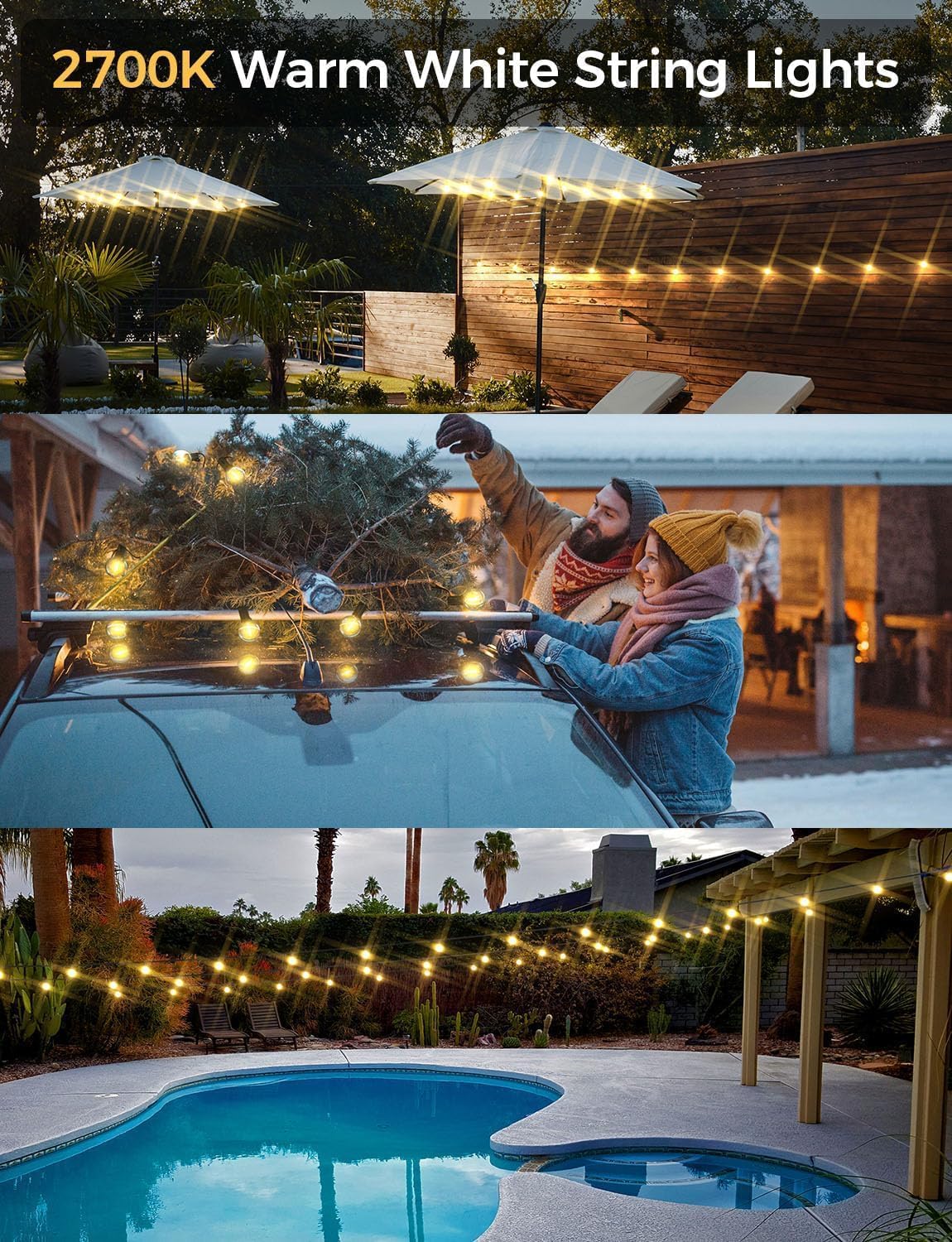 XMCOSY+ Patio Lights, Smart 50Ft Outdoor String Lights with 25 G40 Bulbs | Dimmable LED Globe Bulbs, APP Control, Works with Alexa, IP65 Waterproof, Connectable Design for Outdoor Patio Decor