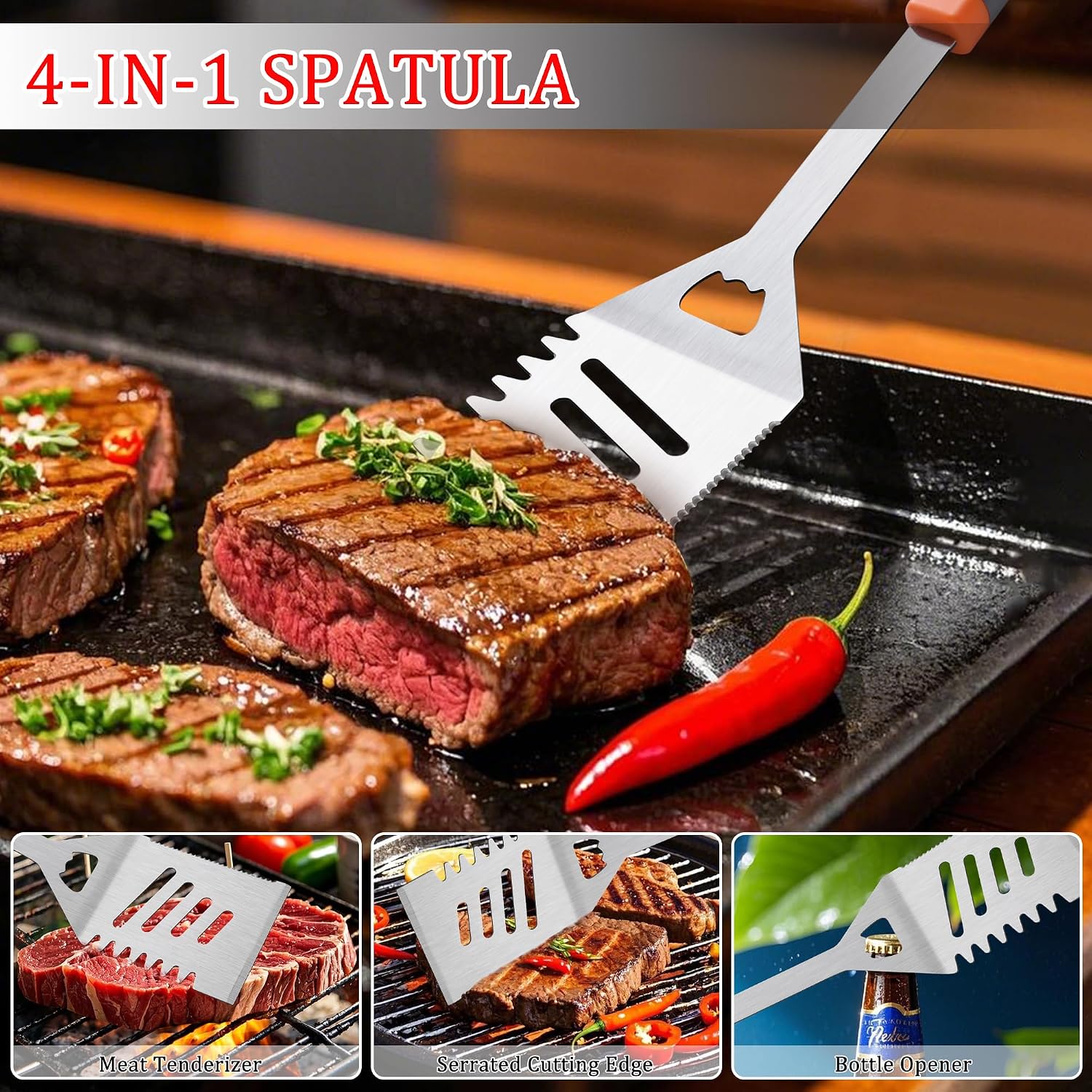11-Piece Grill Tools Set, BBQ Grilling Accessories with Tongs & Spatua | Stainless Steel Portable Grill Tools Kit with Hooks & Apron Storage Bag for Camping, Grilling Gifts for Men Dad