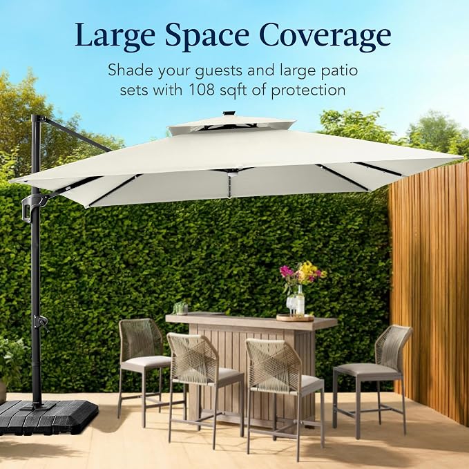 Best Choice Products 9x12ft LED Cantilever Patio Umbrella w/Base Included & - Image 4