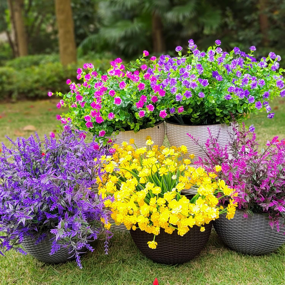 Grunyia 20 Bundles Artificial Flowers Outdoor UV Resistant No Fade Fake Plants Faux Plastic Shrubs for Garden Patio Porch Window Box Home Wedding Farmhouse Hanging Décor
