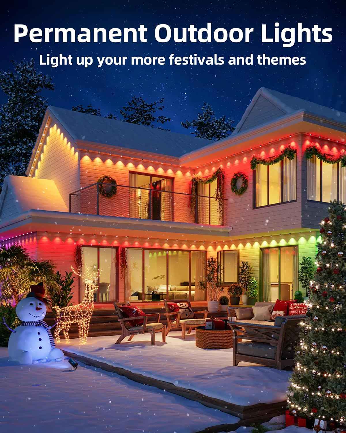 Permanent Outdoor Lights, 111ft with Smart 72 LED Light with App Control, DIY Scene Modes IP65 Waterproof Christmas Outdoor Lights Outside Roofline Decor, Garden Decor, Party, Holiday Xmas