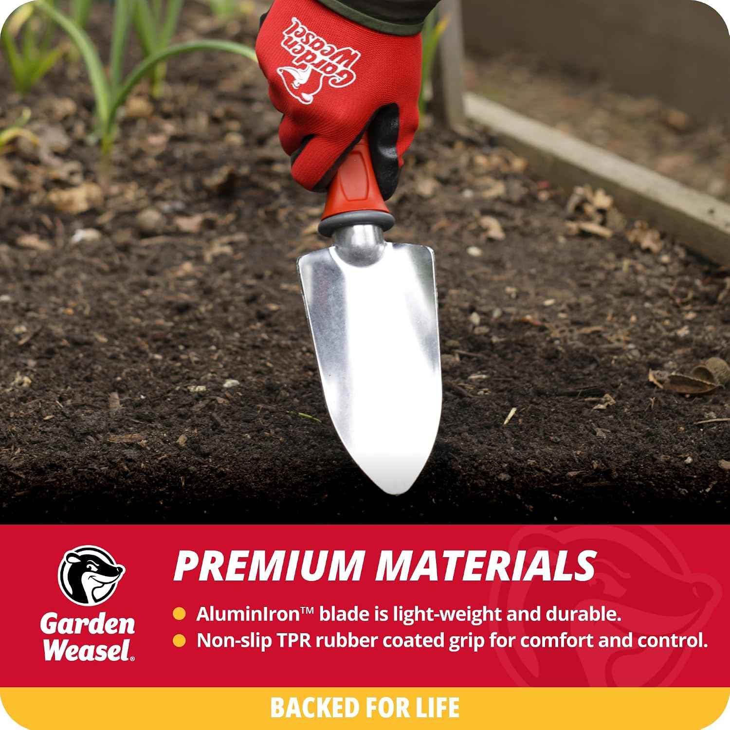 Garden Weasel Heavy Duty Trowel for Planting Digging Cultivating | Steel hand shovel for transplanting bulbs, digging holes, moving soil & planting flowers. Ergonomic handle for comfort