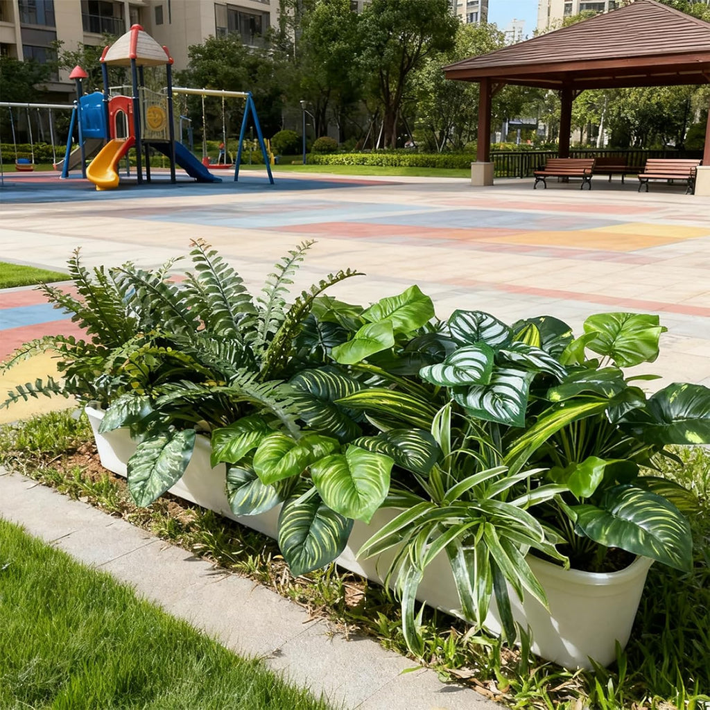 Large Realistic Faux Outdoor Plants, Artificial Greenery Set | Silk Leaves, UV Resistant Plastic Stems, Patio, Porch, Garden Decor, Lifelike Plants for Planters and Front Door Decorations
