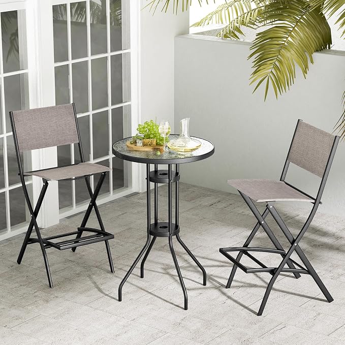 COSTWAY Outdoor Patio Bar Chair Set of 4, Folding Bar Height Stool - Image 3