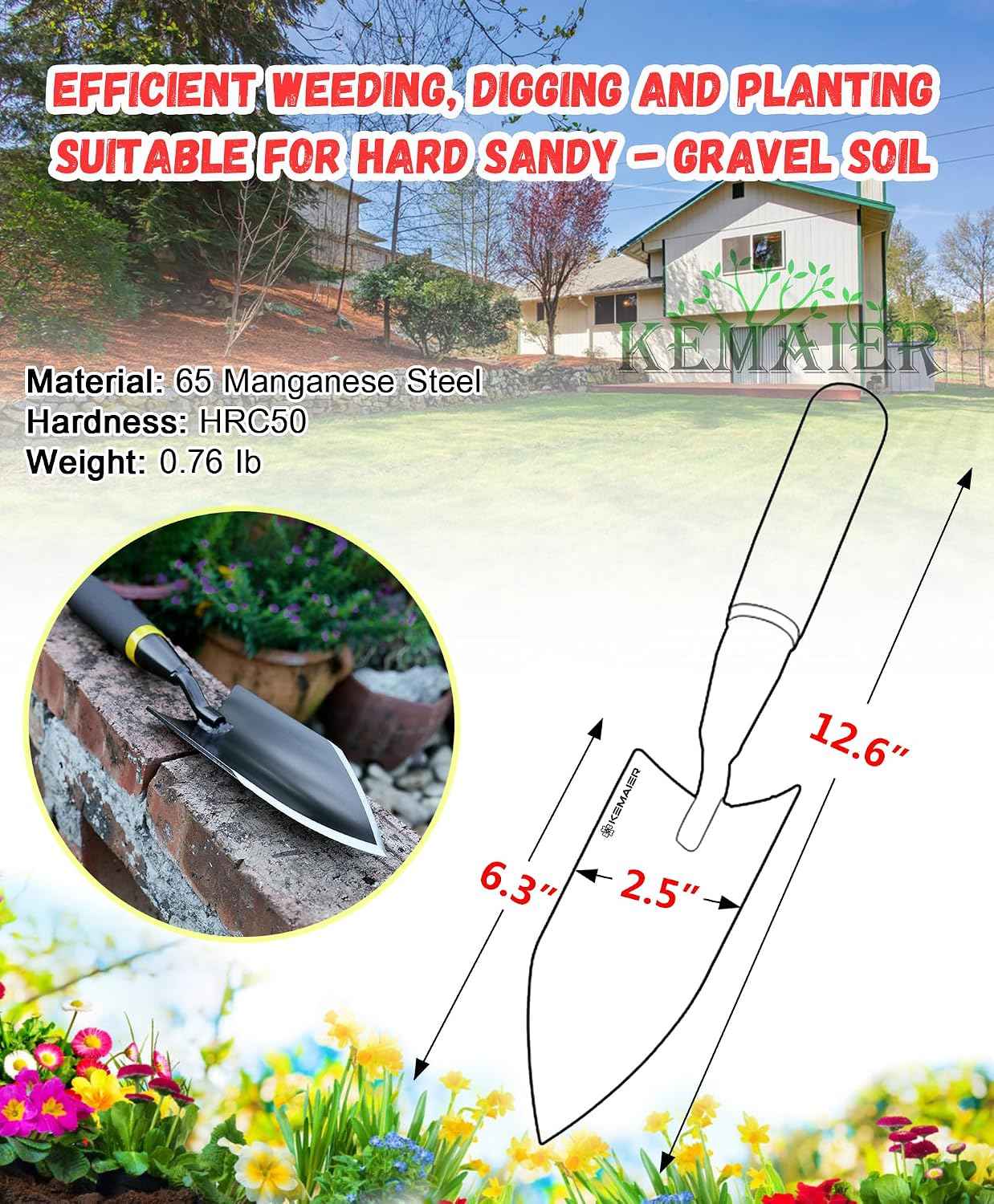 Kemaier Heavy Duty Gardening Hand Trowel - Carbon Steel Shovels Tool | Sharp Weeding, Precision Digging, Industrial-Duty Garden Spade, Engineered for Pros Who Demand More