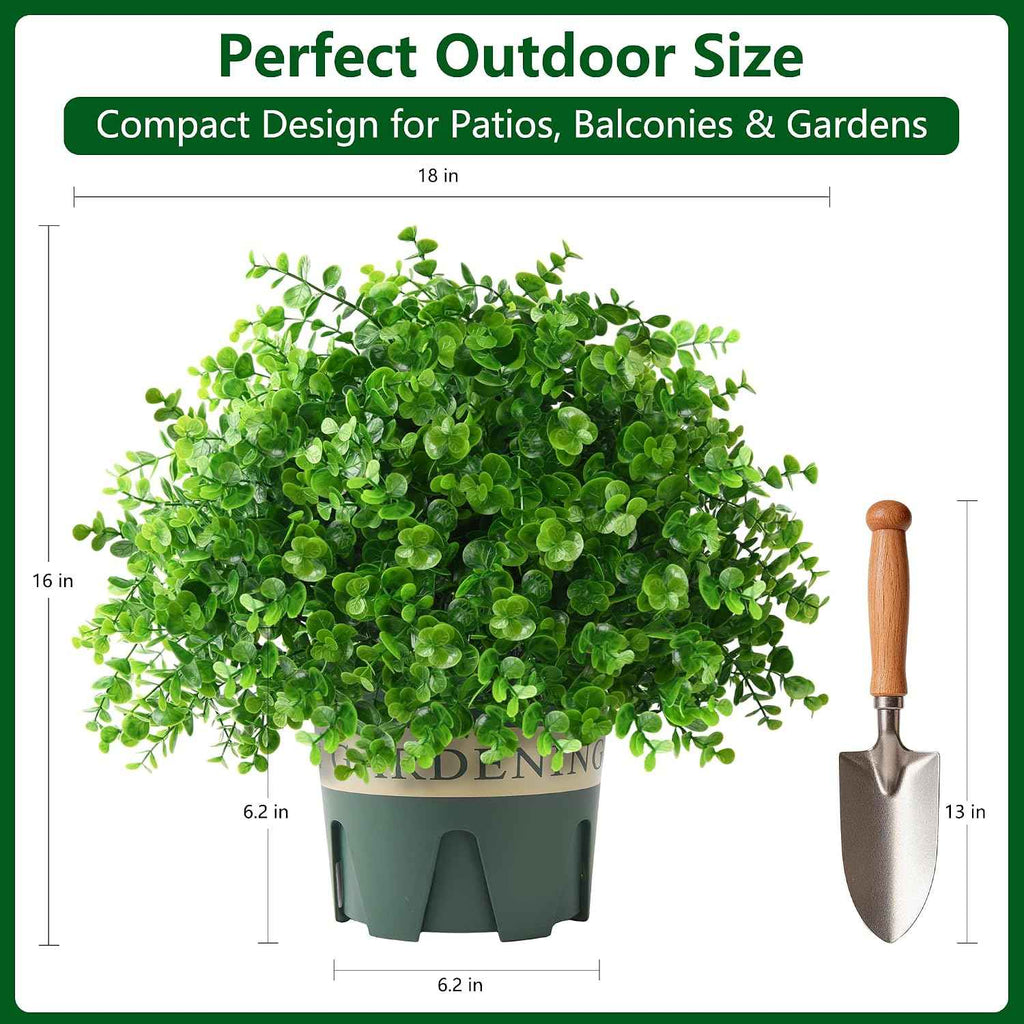 2 Pack Artificial Boxwood Topiary Trees Fake Plants for Outdoor Front Porch | UV-Resistant, Faux Realistic Greenery Potted Bushes with Pots for Front Door, Porch, Farmhouse, Garden Decor