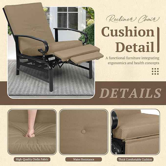 Oakcloud Adjustable Outdoor Lounge Chair Metal Patio Relaxing Recliner Chair Set