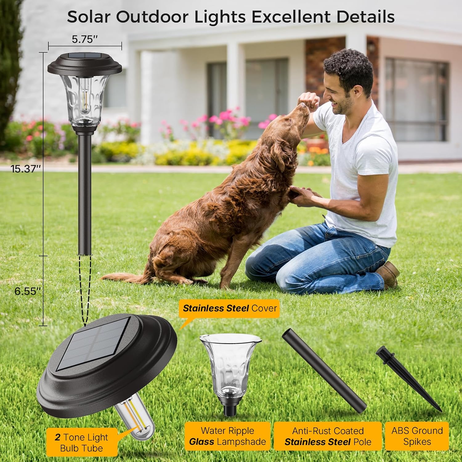 XMCOSY+ Solar Lights Outdoor, 6 Pack Metal Glass Solar Pathway Lights | Bright 20/40LM Landscape Lighting with Warm/Cool White, Solar Powered Waterproof Lights for Yard, Path, Walkway, Driveway