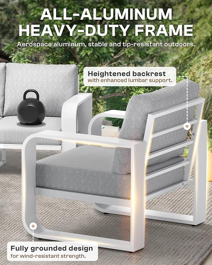 Aluminum Outdoor Sofa Bistro Set, Oversized Patio Conversation Sets Widened - Image 4