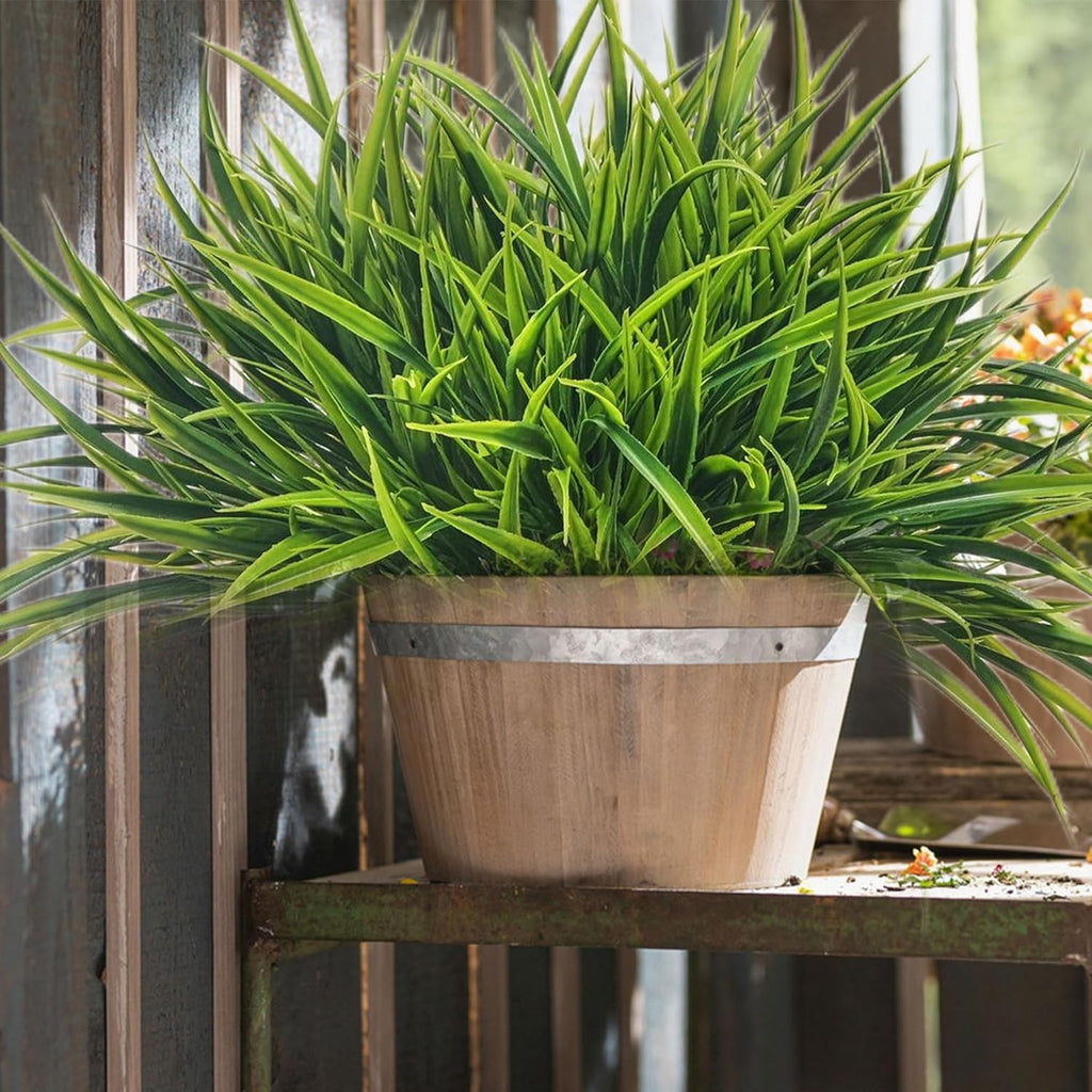12 Bundles Artificial Greenery Outdoor Shrubs Faux Plants Fake Grasses | UV Resistant, Faux Plastic Greenery, Home Garden Pathway Window Box Front Porch, Outdoor Decor