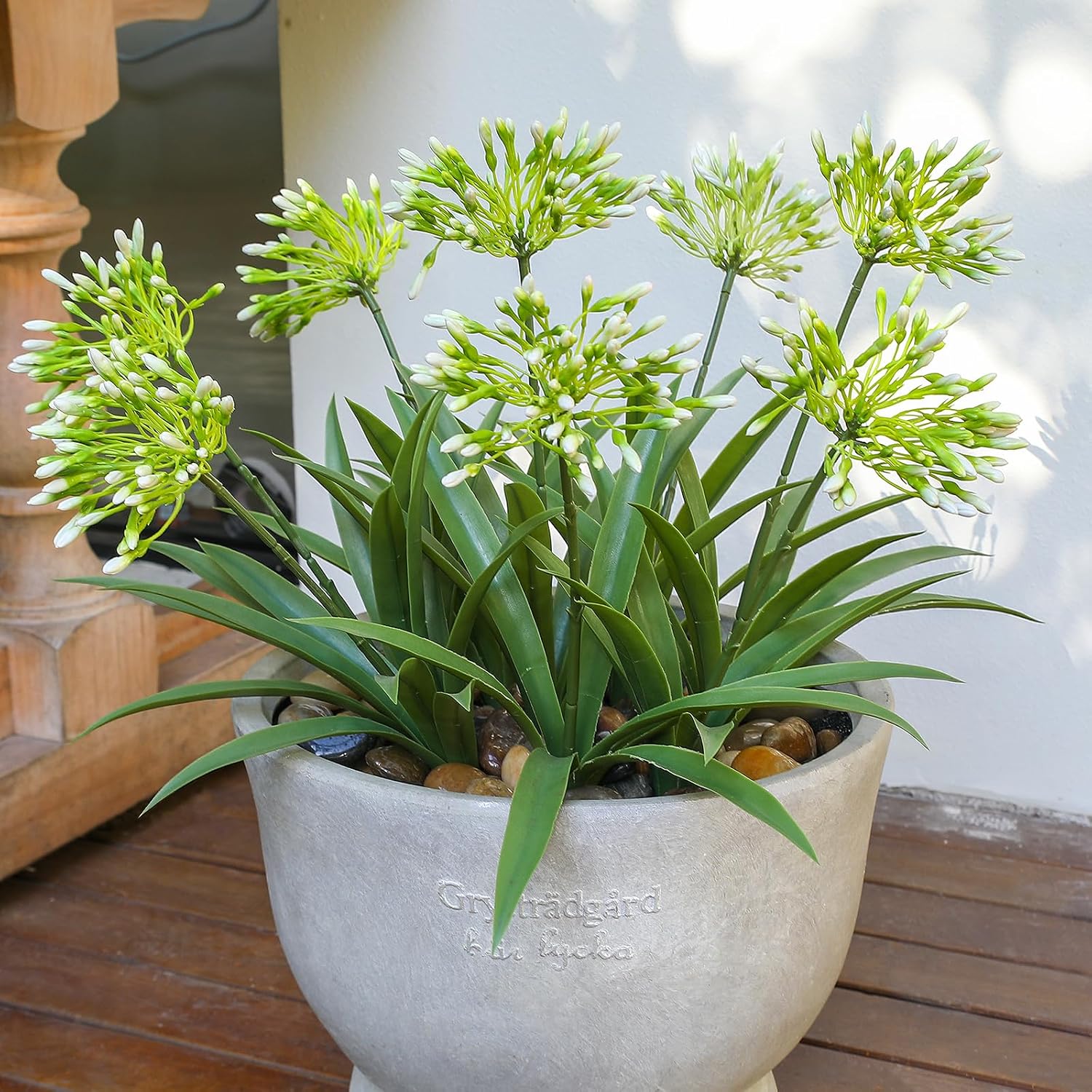 8 Bundles Artificial Flowers Plants for Outdoor Planters | 18.9 in Green Large Fake Flowers | Spring Summer Look Real Plasic Faux Plant for Front Porch Pathway Garden Patio (Green)