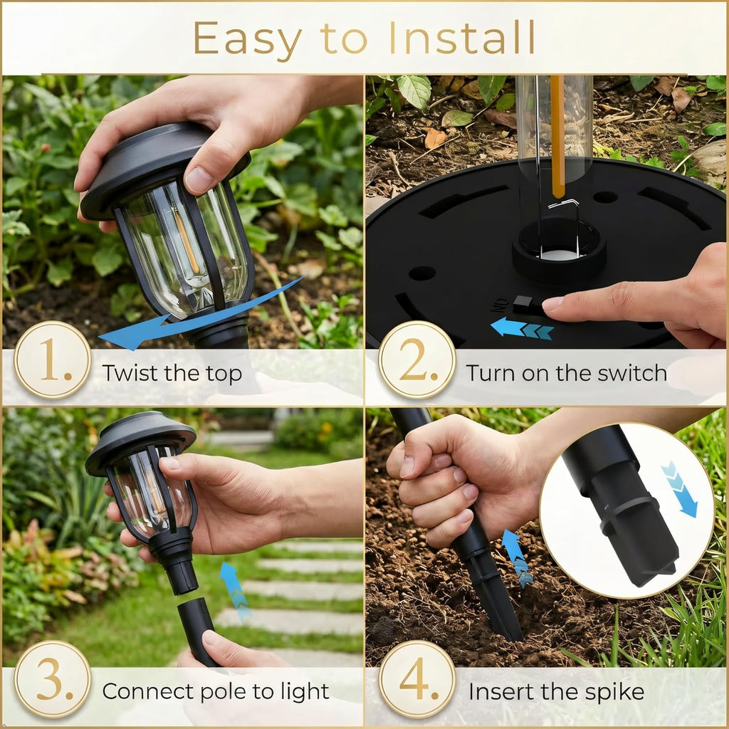 Solar Pathway Lights Outdoor 8 Pack, Warm White Solar Path Lights, Waterproof Energy Efficient Landscape Lights Decorative Auto On/Off, Solar Garden Lights for Yard Walkway Driveway Patio