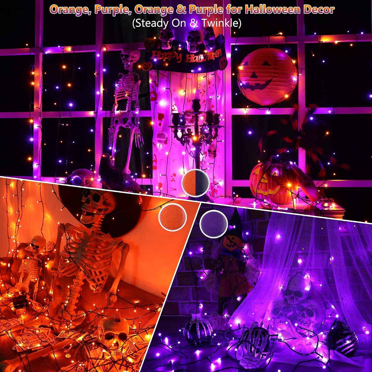 Toodour Halloween Lights RGB String Light, 131ft 350LED Orange Purple Light | Remote & Timer, Waterproof, Color Changing Twinkle Tree Lights for Home Porch Party Holiday Indoor Outdoor Halloween Decor