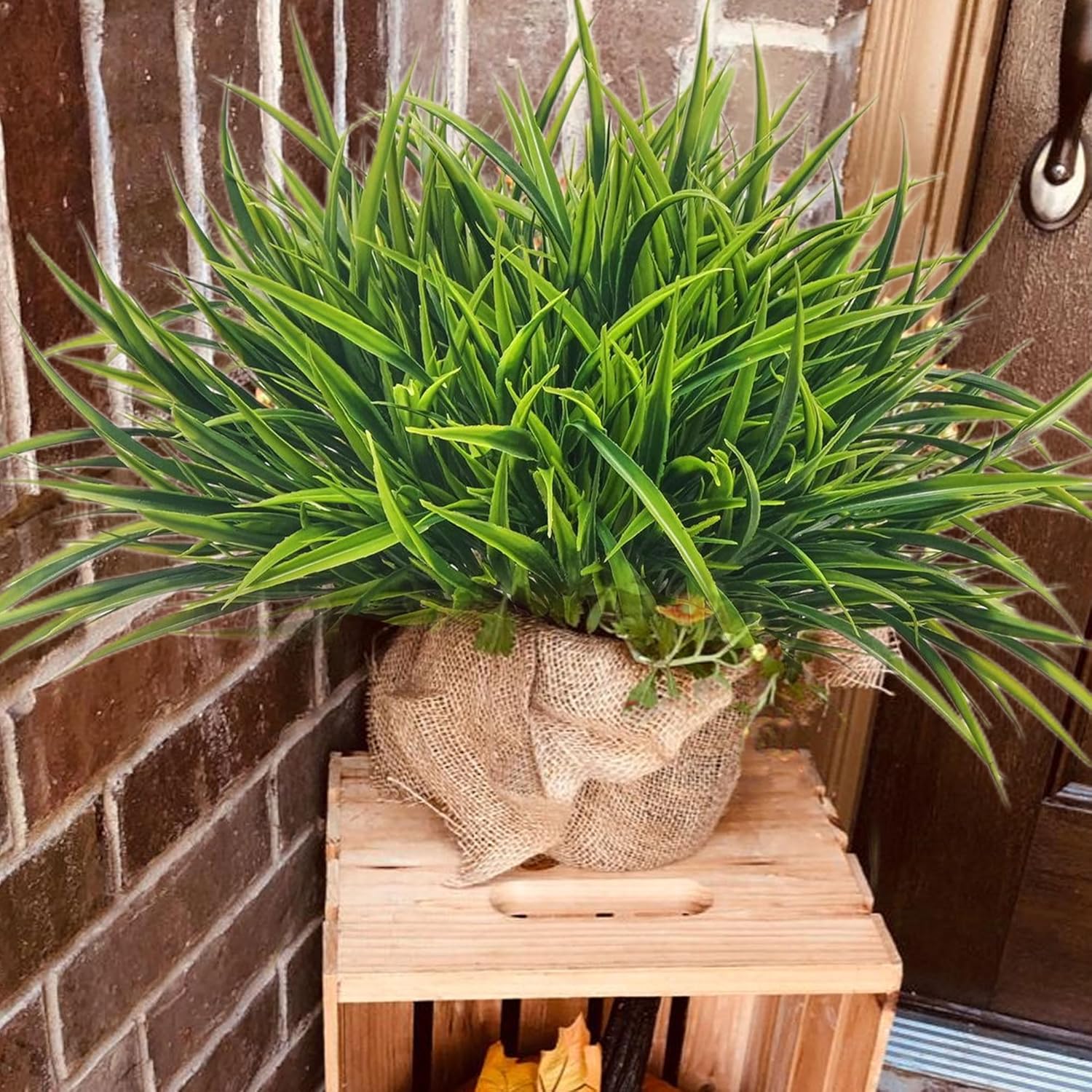 12 Bundles Artificial Greenery Outdoor Shrubs Faux Plants Fake Grasses | UV Resistant, Faux Plastic Greenery, Home Garden Pathway Window Box Front Porch, Outdoor Decor