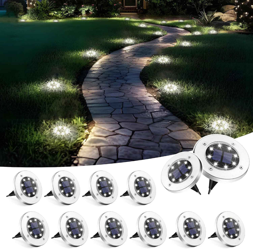 SOLPEX Solar Lights Outdoor Waterproof, 12 Pack Solar Ground Lights, Solar Garden Lights Landscape Lighting for Pathway Driveway Patio Backyard Walkway (Cool White) | IP65 Waterproof Stainless Steel Landscape Lighting for Driveway, Pathway, Garden, Pat...
