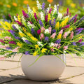 N&T NIETING 10 Bundles Artificial Plants Outdoor Fake Monkey Grass with Flowers Summer Plastic Faux Greenery for Pot Garden Verandah Decor Window Patio Hanging Planter Pathway Front Porch (Mix Color)