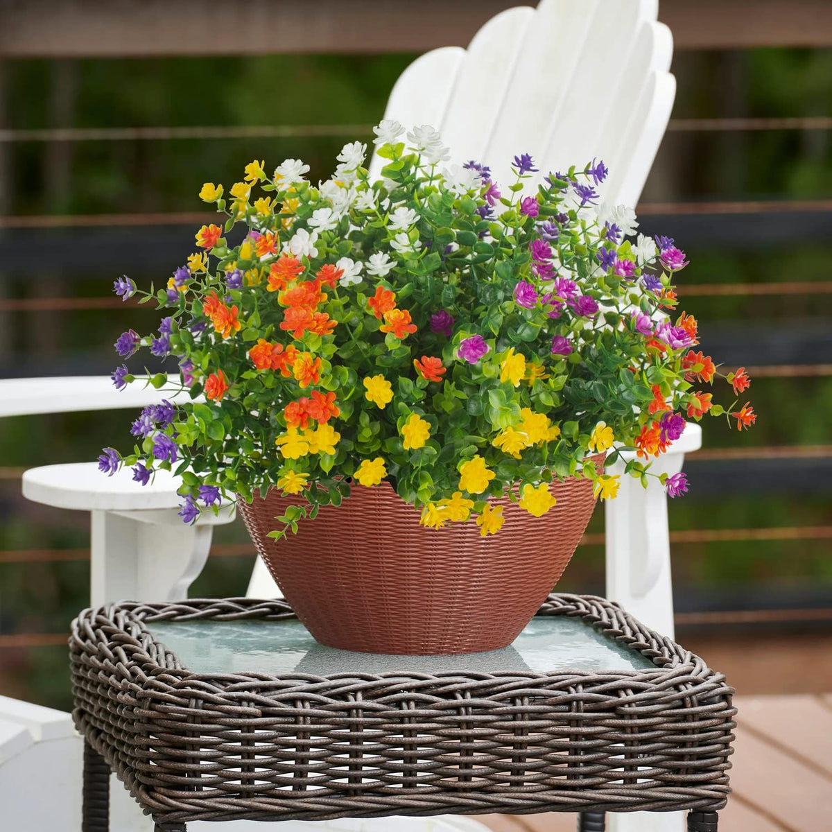 Grunyia 20 Bundles Outdoor Artificial Fake Flowers UV Resistant Boxwood Faux Plastic Plants for Hanging Garden Porch Window Box Outside Decoration(Mix)