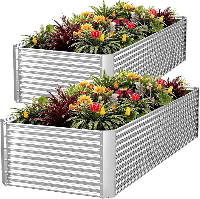 FRIZIONE 2pcs Tall 8x3x1.5ft Galvanized Raised Garden Bed Outdoor, Steel Garden by FRIZIONE
