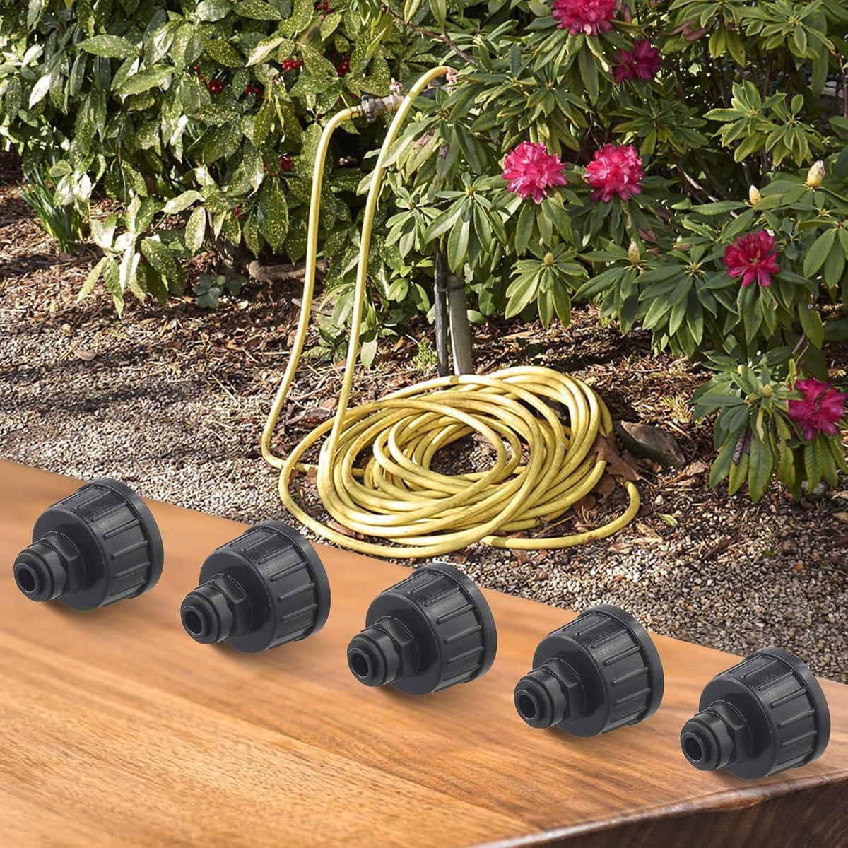 5 Pack Irrigation Connectors Atomization Joint Garden Watering System Adjustable Spray Fittings Black and White 5PC Set(Black)