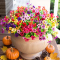 HyeFlora Artificial Flowers for Outdoor Indoor Garden Home Decoration, Faux Flower Daisy with Eucalyptus Leaves Fake Plants Greenery Boxwood Porch Patio, 12 Bundles (6 Multicolor)