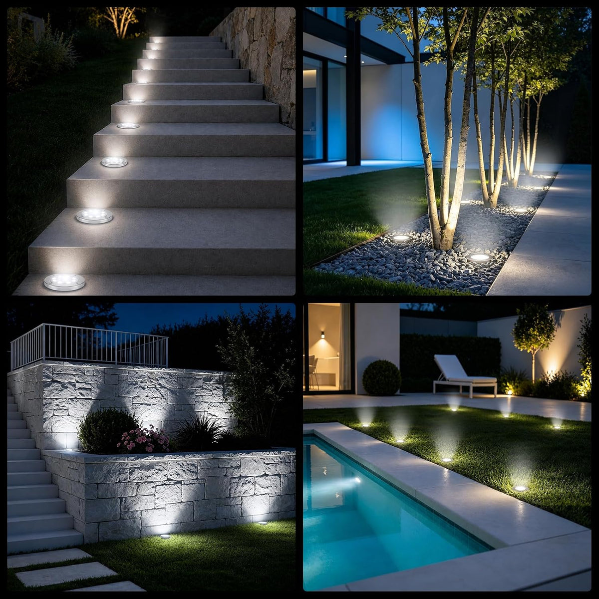 OULONGER 4.6inch Solar Ground Lights 16Packs, Garden Solar Outdoor Waterproof Pathway Bright In-Ground Landscape Lights for Patio, Lawn, Yard, Driveway, Step and Walkway(White Light)