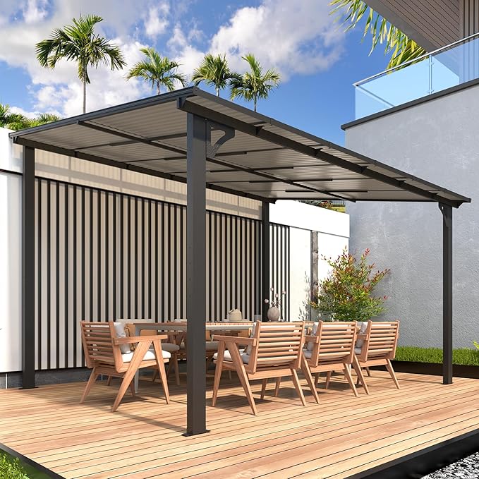 AECOJOY Wall Gazebo12’ x 10’, Hard Top Gazebos Pergola on Clearance, Outdoor by AECOJOY