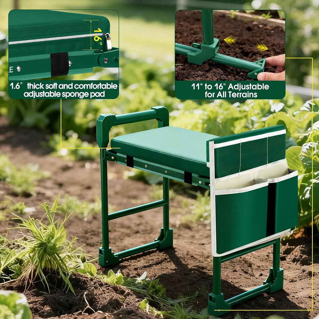 Garden Kneeler and Seat Heavy Duty 600LBS w/ Thicken Wide Soft Kneeling Pad | Foldable Garden Bench Kneeler Anti-Tip Gardening Stool, Tool Pouch Bag|Extendable Legs, Gifts for Seniors Gardeners Women Men