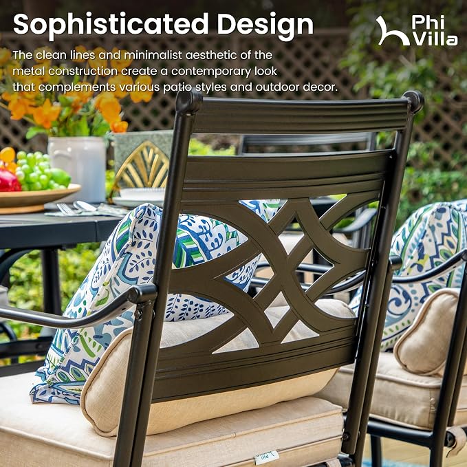 PHI VILLA 7 Pcs Patio Dining Set, Outdoor Table Chair Set - Image 2