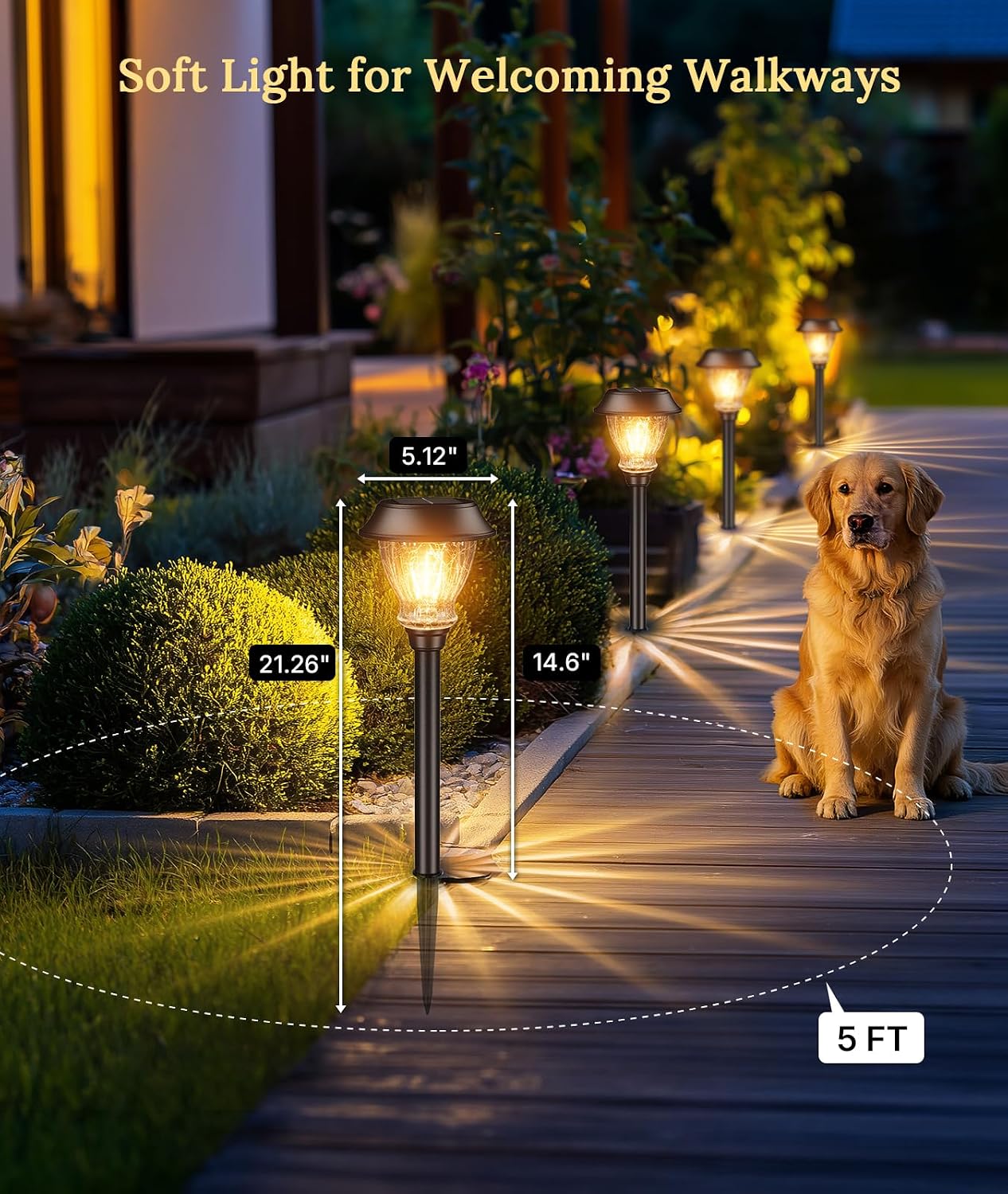 XMCOSY+ Solar Pathway Lights Outdoor, 8 Pack Warm White Solar Garden Lights | Crackled Glass & Metal, IP65 Waterproof, Auto On/Off Soft 2700K LED Edison, Landscape Lights for Yard Walkway Driveway Path