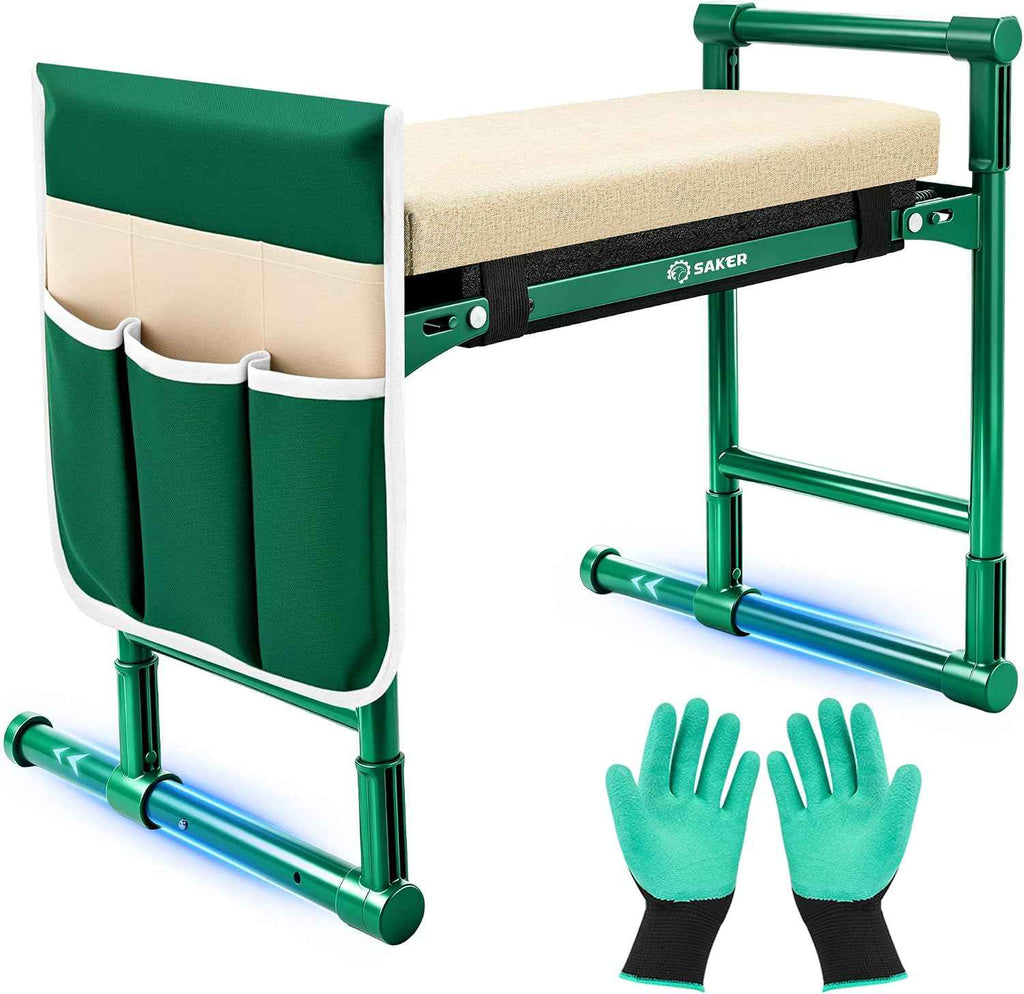 Saker 2026 Upgraded Garden Kneeler and Seat with 500LB Frame & Soft Pad | Foldable Stool, Heavy-Duty Steel, Comfortable Kneeling, Support for Elderly Gardening & Weeding(Basic Version)