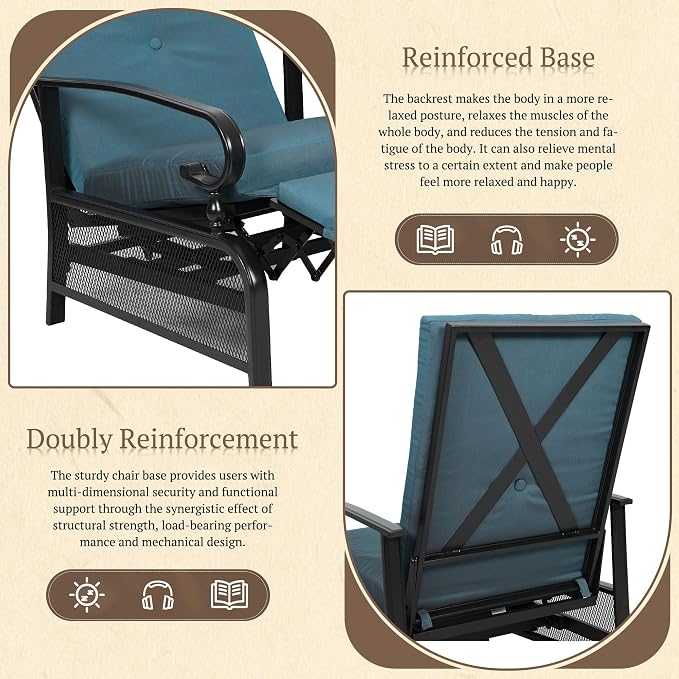 Oakcloud Adjustable Outdoor Lounge Chair Metal Patio Relaxing Recliner Chair Set - Image 5