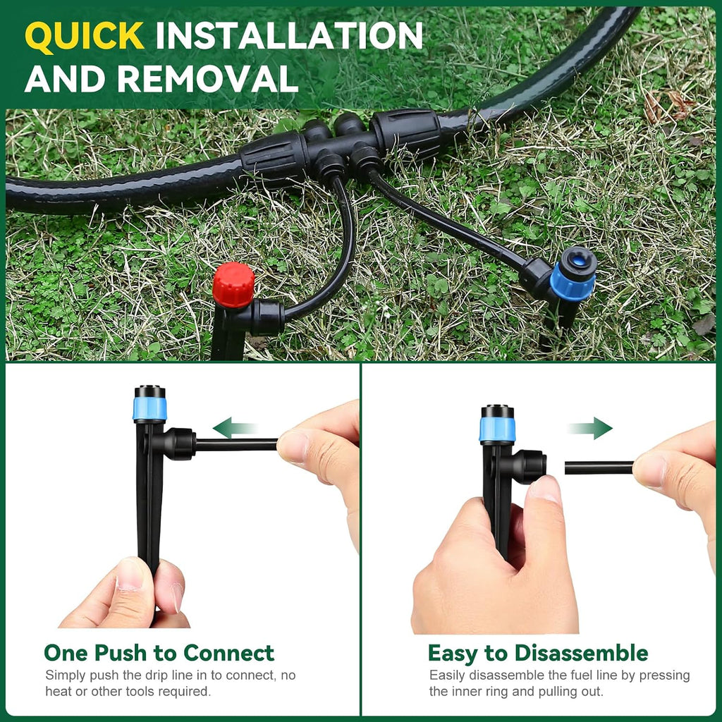 Drip Irrigation System for Garden, 2026-Upgraded Quick Connect Garden Watering Kit All-in-One with 1/2 inch 1/4 inch Irrigation Tubing for Garden, Lawn, Greenhouse, Raised Beds (126FT)
