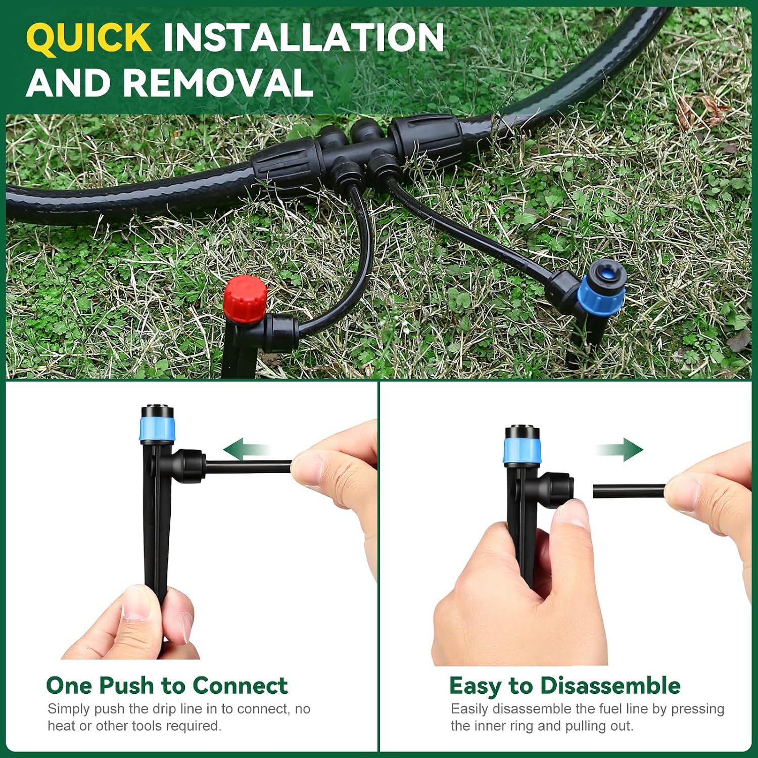 Drip Irrigation System for Garden, 2026-Upgraded Quick Connect Garden Watering Kit All-in-One with 1/2 inch 1/4 inch Irrigation Tubing for Garden, Lawn, Greenhouse, Raised Beds (126FT)