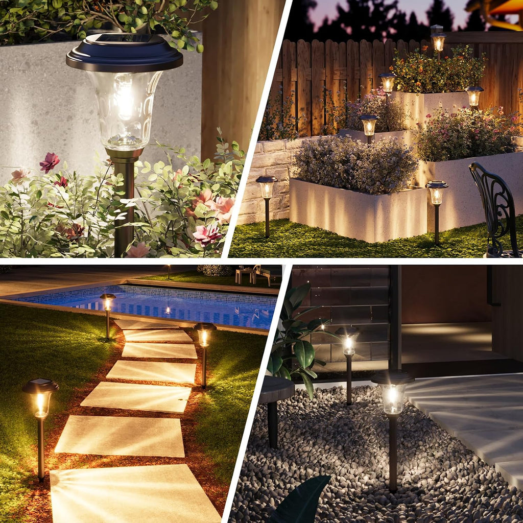 XMCOSY+ Solar Lights Outdoor, 6 Pack Metal Glass Solar Pathway Lights | Bright 20/40LM Landscape Lighting with Warm/Cool White, Solar Powered Waterproof Lights for Yard, Path, Walkway, Driveway
