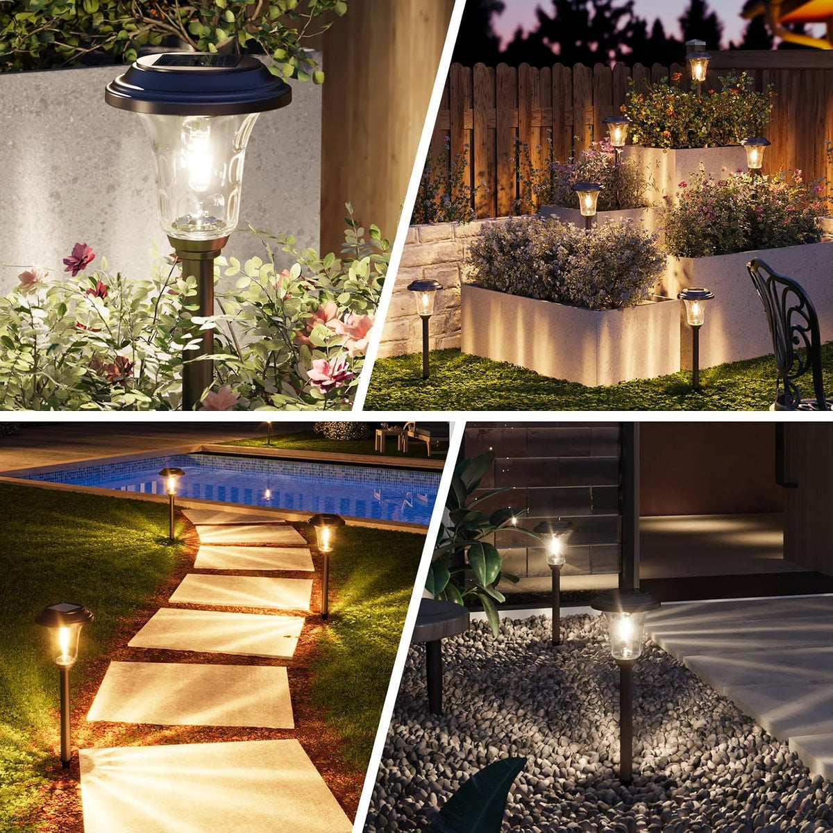XMCOSY+ Solar Lights Outdoor, 6 Pack Metal Glass Solar Pathway Lights | Bright 20/40LM Landscape Lighting with Warm/Cool White, Solar Powered Waterproof Lights for Yard, Path, Walkway, Driveway
