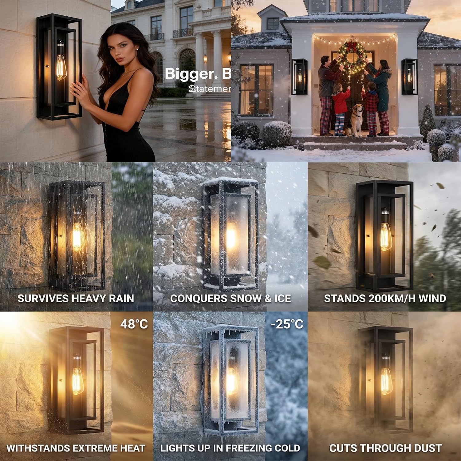 18 Inch 2 Pack Outdoor Wall Lantern Light Fixture，Large Black Exterior Wall Sconce with Clear Glass | Waterproof Anti-Rust Porch Light with E26 Socket for Entryway, Patio, Garage