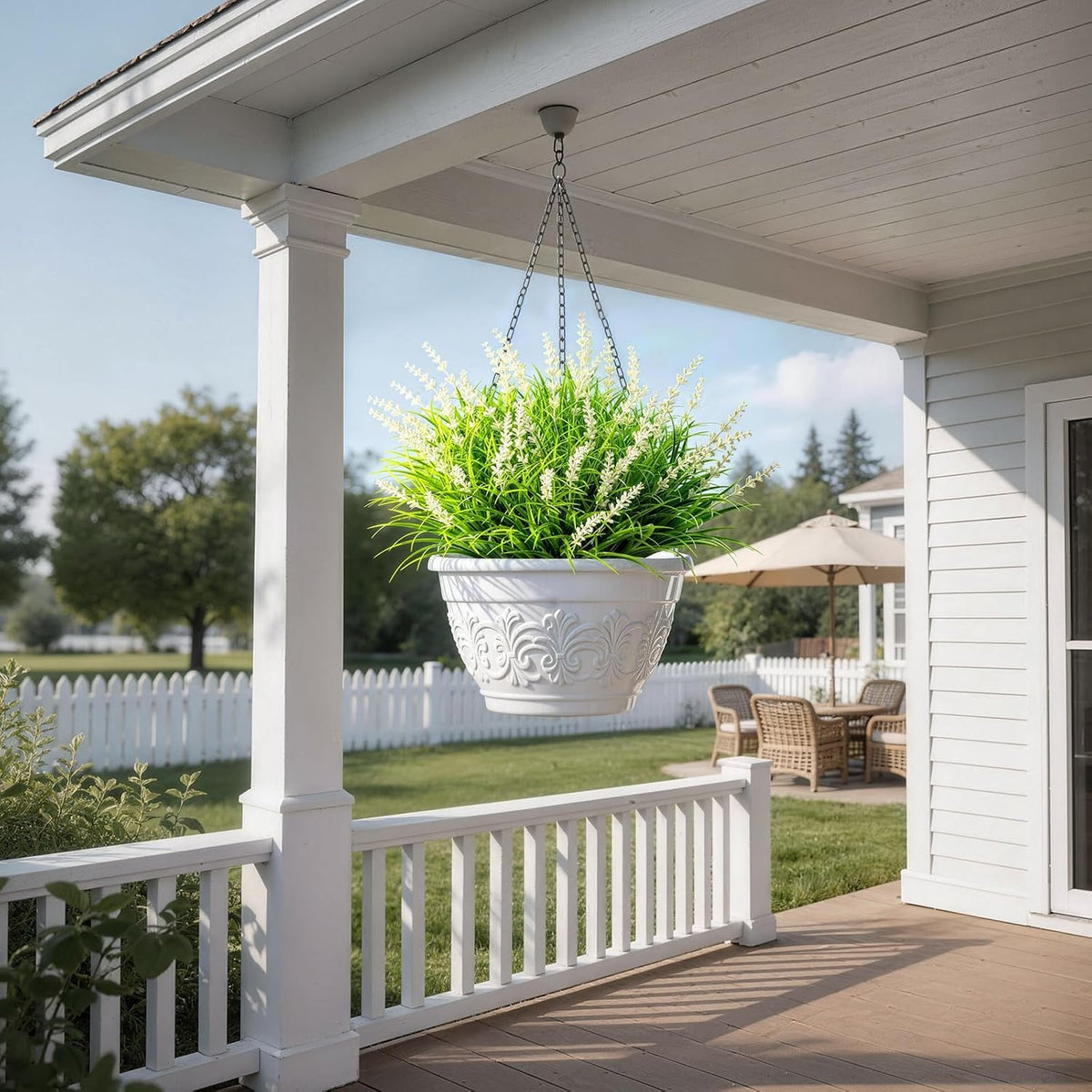 Gipsot 15 Bundles Artificial Faux Plants Flowers UV Resistant No-Fade, Adjustable Height Fake Greenery Indoor & Outdoor Decor for Window Garden Porch Patio Pathway Hanging Planter Front Yard, White