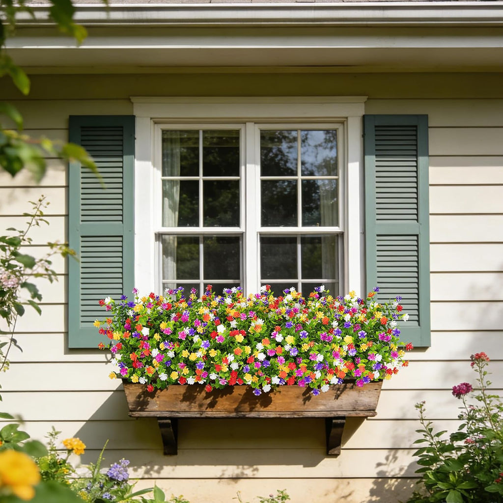 24 Bundles Artificial Flowers for Outdoors, Mixed Color | Faux plastic flowers, UV resistant, fake greenery shrubs plants, spring summer porch window garden planter home decor