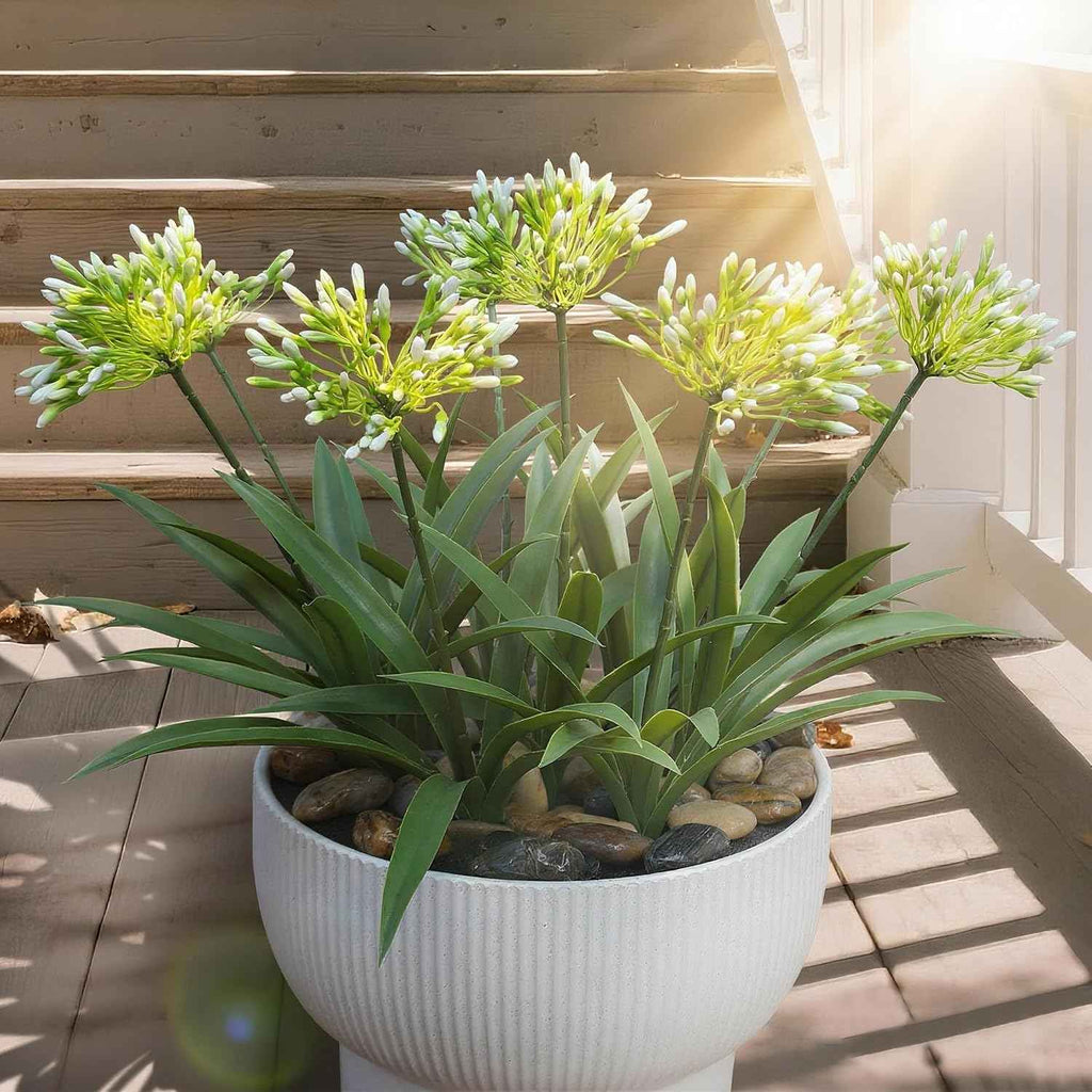 8 Bundles Artificial Flowers Plants for Outdoor Planters | 18.9 in Green Large Fake Flowers | Spring Summer Look Real Plasic Faux Plant for Front Porch Pathway Garden Patio (Green)