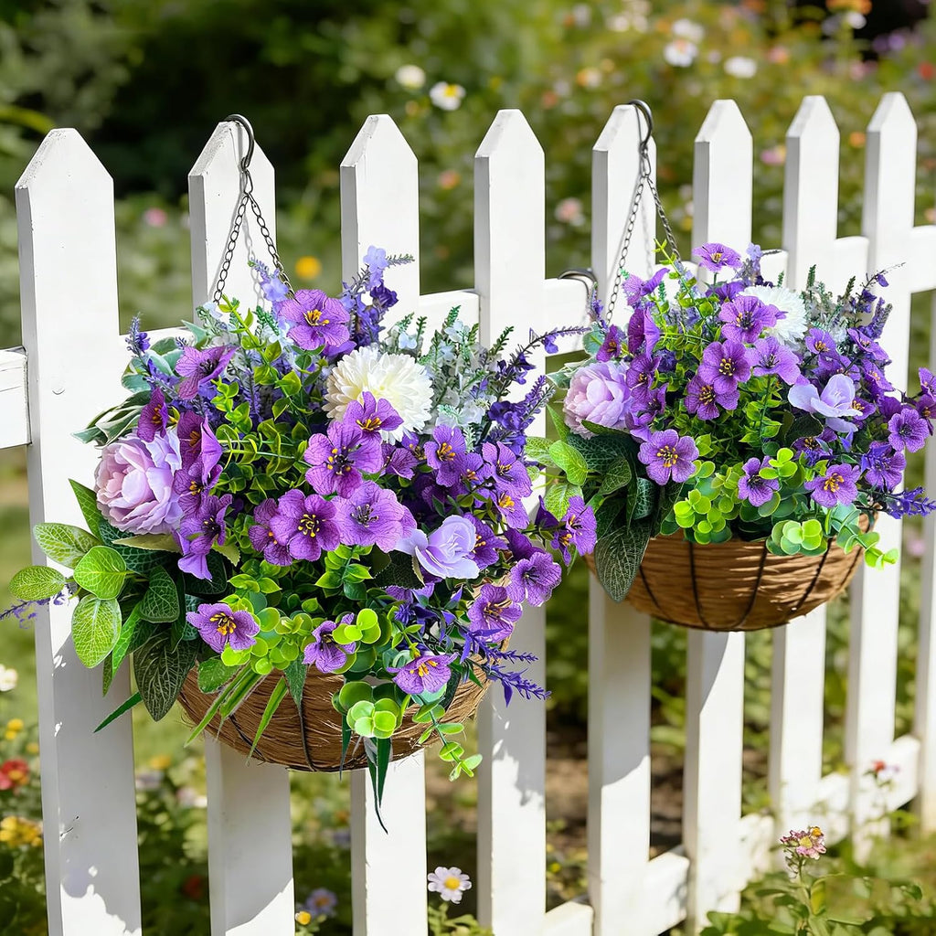 24Pcs Artificial Plants for Outdoor Faux Greenery & Flowers with Plastic Leave UV Resistant Fake Stems for Indoor Outside Garden Porch Window Box Home Décor
