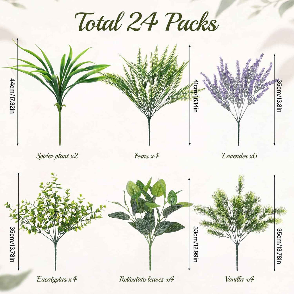 Daifunli 24 Pcs Outdoor Artificial Plants UV Resistant Window Box Flowers | Fake Bushes Greenery Stems, Faux Shrubs for Outdoor Window Box Patio Porch Yard, Wedding Decor