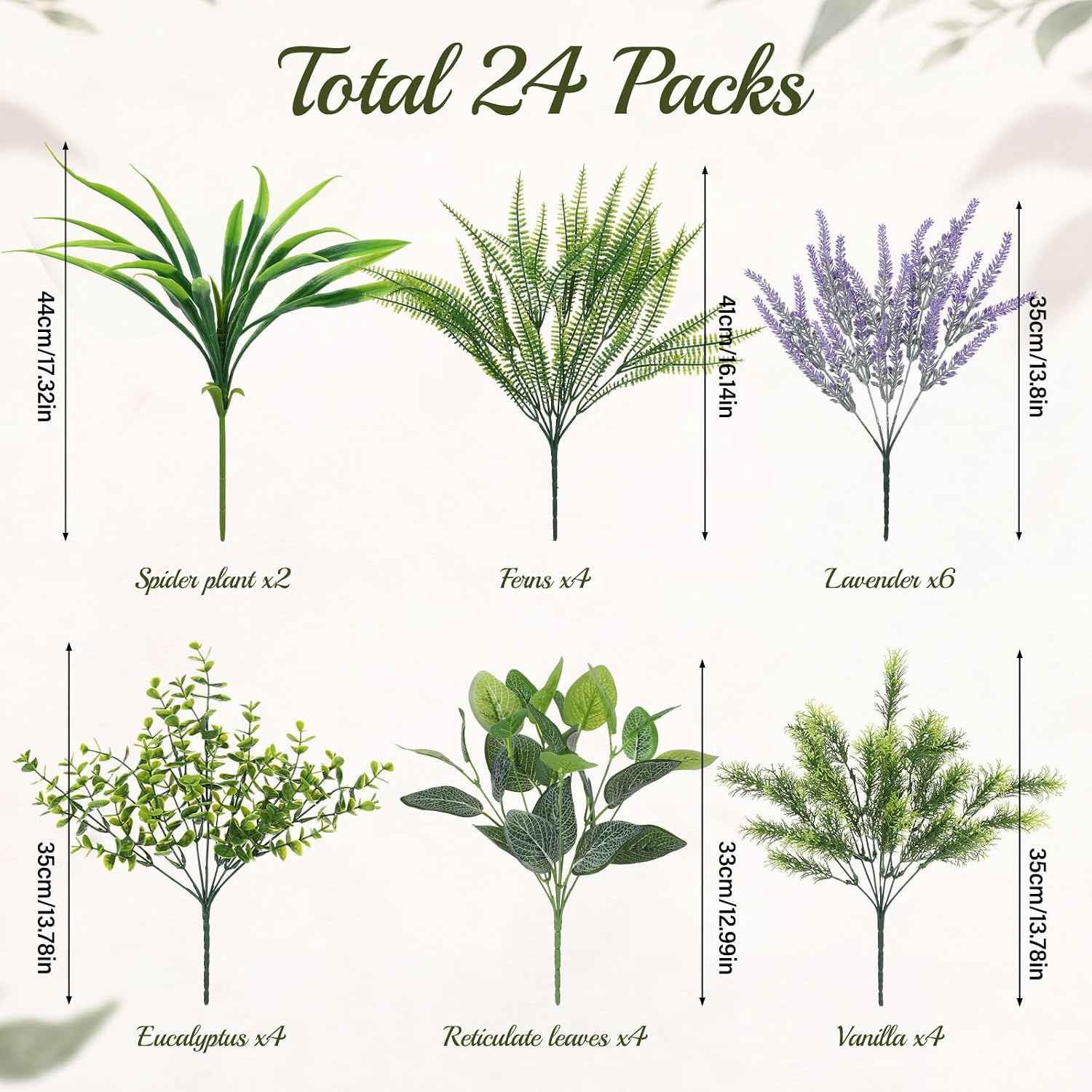 Daifunli 24 Pcs Outdoor Artificial Plants UV Resistant Window Box Flowers | Fake Bushes Greenery Stems, Faux Shrubs for Outdoor Window Box Patio Porch Yard, Wedding Decor