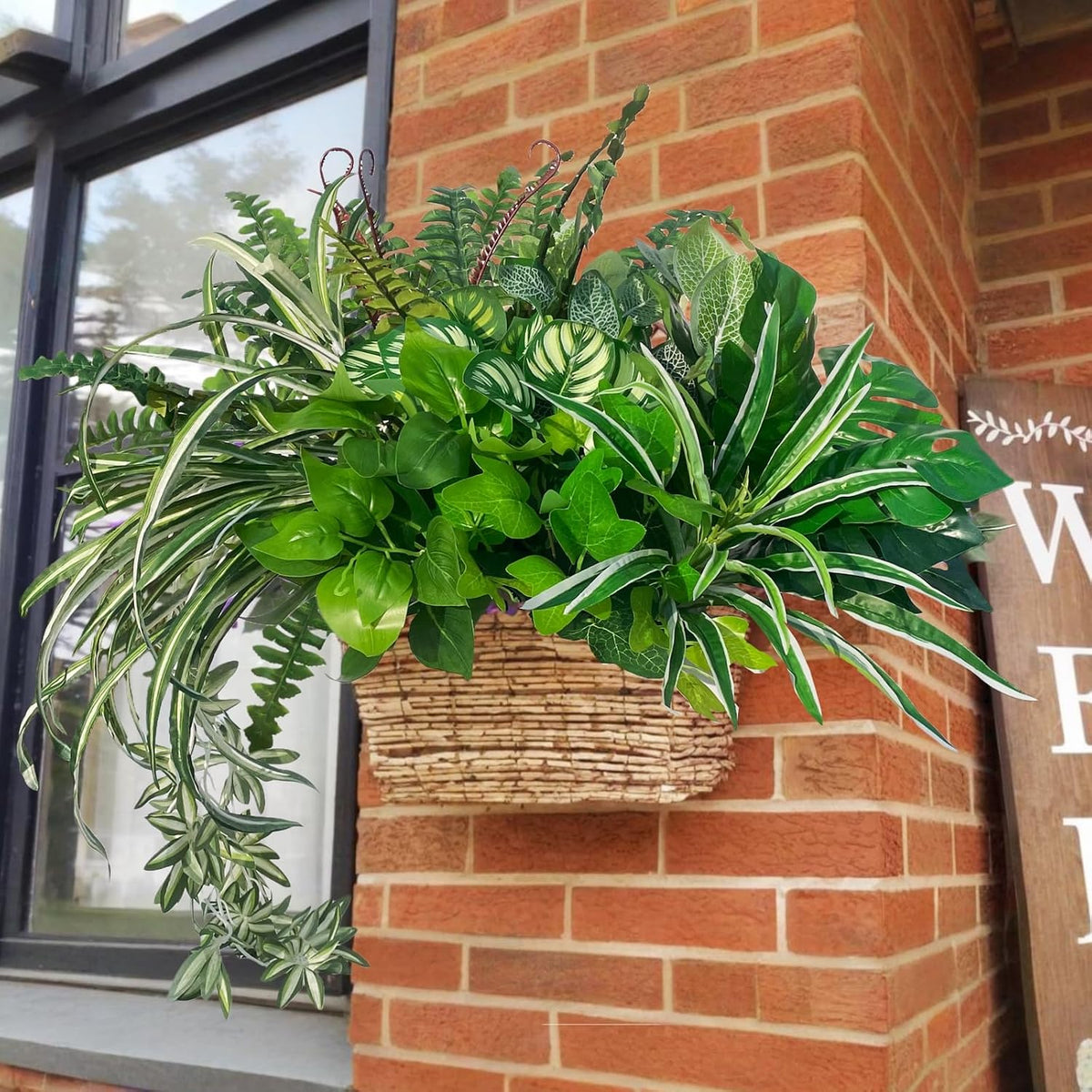 Artificial Plants Faux Greenery for Outdoor Porch Planter Summer Decor | Fake Realistic UV Resistant Large Shrubs Bushes Green Filler for Outside Front Door Patio Decoration, 8 Bundles