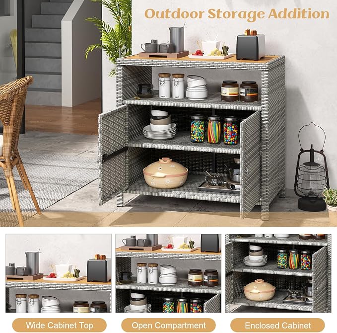 Tangkula Rattan Outdoor Storage Cabinet, Patiojoy Outdoor Cabinet - Image 7