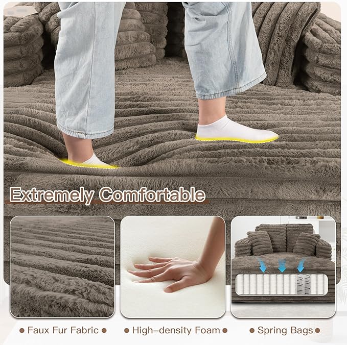 56" Oversized Chaise Lounge Chair Indoor, Plush Faux Fur Sleeper Sofa Couch Bed - Image 3