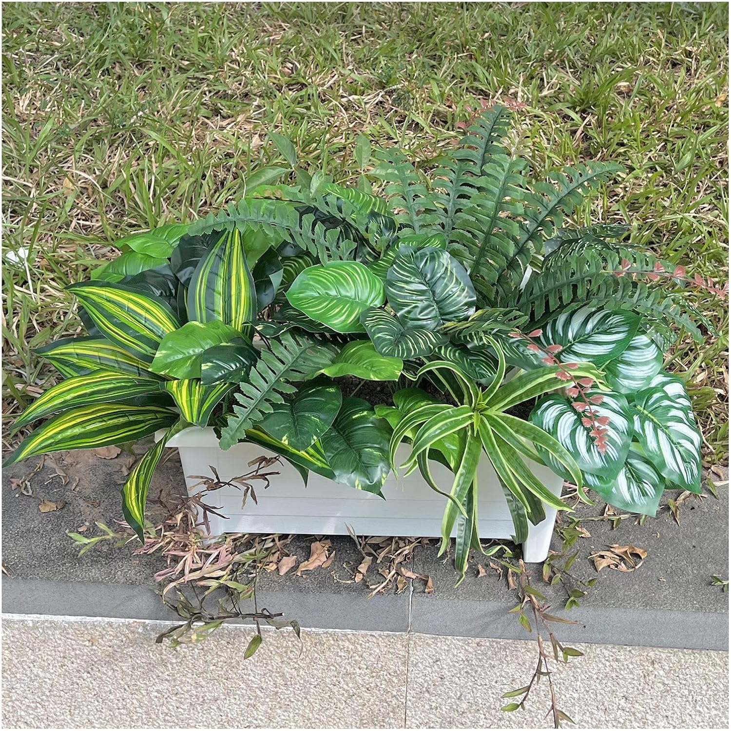 Large Realistic Faux Outdoor Plants, Artificial Greenery Set | Silk Leaves, UV Resistant Plastic Stems, Patio, Porch, Garden Decor, Lifelike Plants for Planters and Front Door Decorations