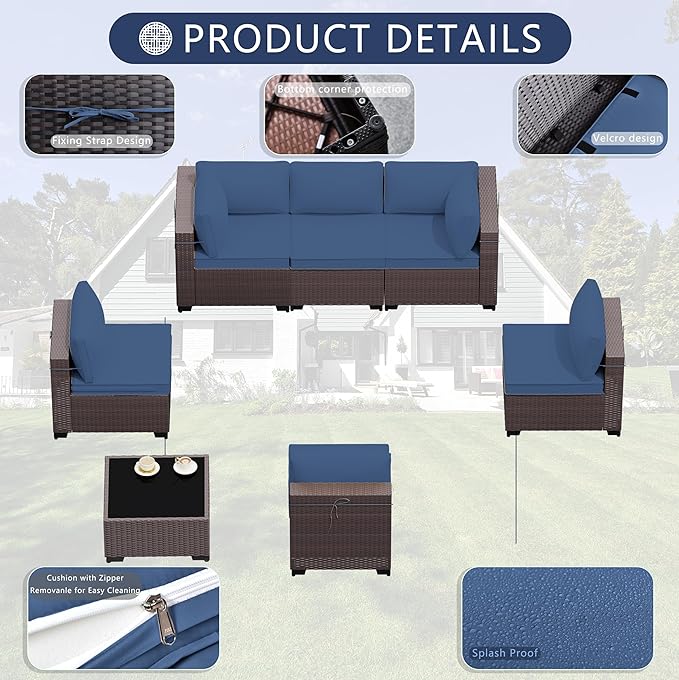 Outdoor Patio Furniture Set, 7 Pieces Outdoor Sectional Furniture Patio Sofa - Image 4