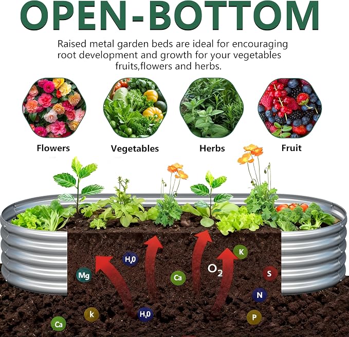 2PCS 4x2x1FT Galvanized Raised Garden Bed Kit, Vegetable Boxes-Oval Metal - Image 3