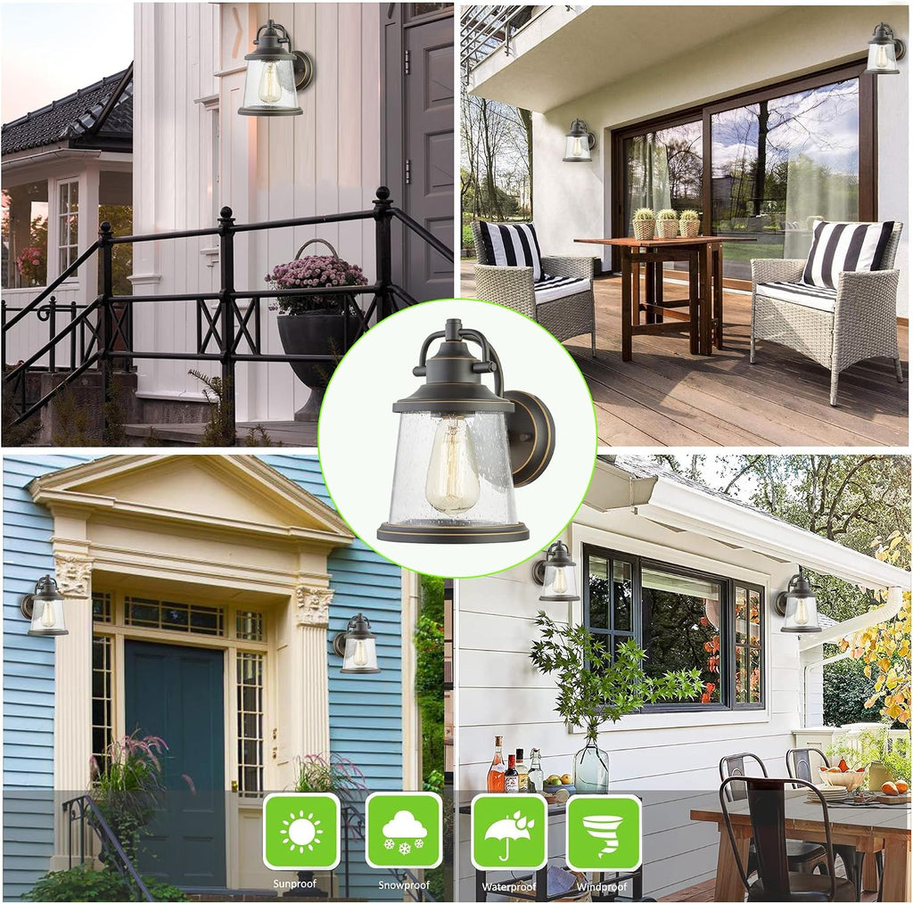 GRUENLICH Outdoor Wall Light Fixture, Seeded Glass, Oil Rubbed Bronze | Large Exterior Porch Light Wall Sconce Lantern for House, Patio, Garage, Anti-rust Metal, Waterproof, E26 Socket
